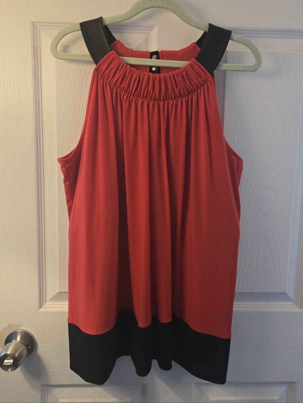 Calvin Klein Faux Leather Trim Sleeveless Top